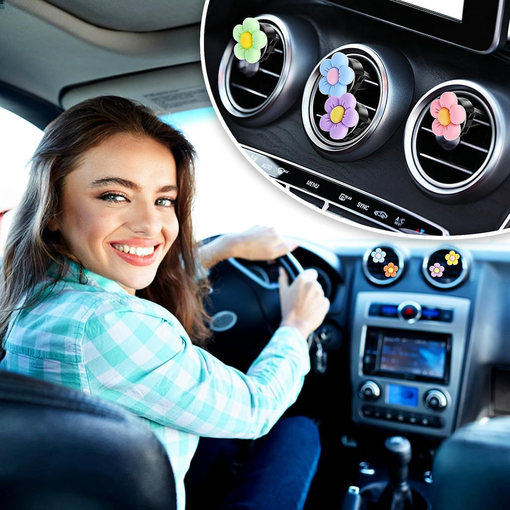 Car Air Fresheners Vent Clip, 6 Pcs Daisy Flower Air Vent Clip Air Conditioning Outlet Clip Car Air Freshener Clip Charm Car Inter Decor Accessories