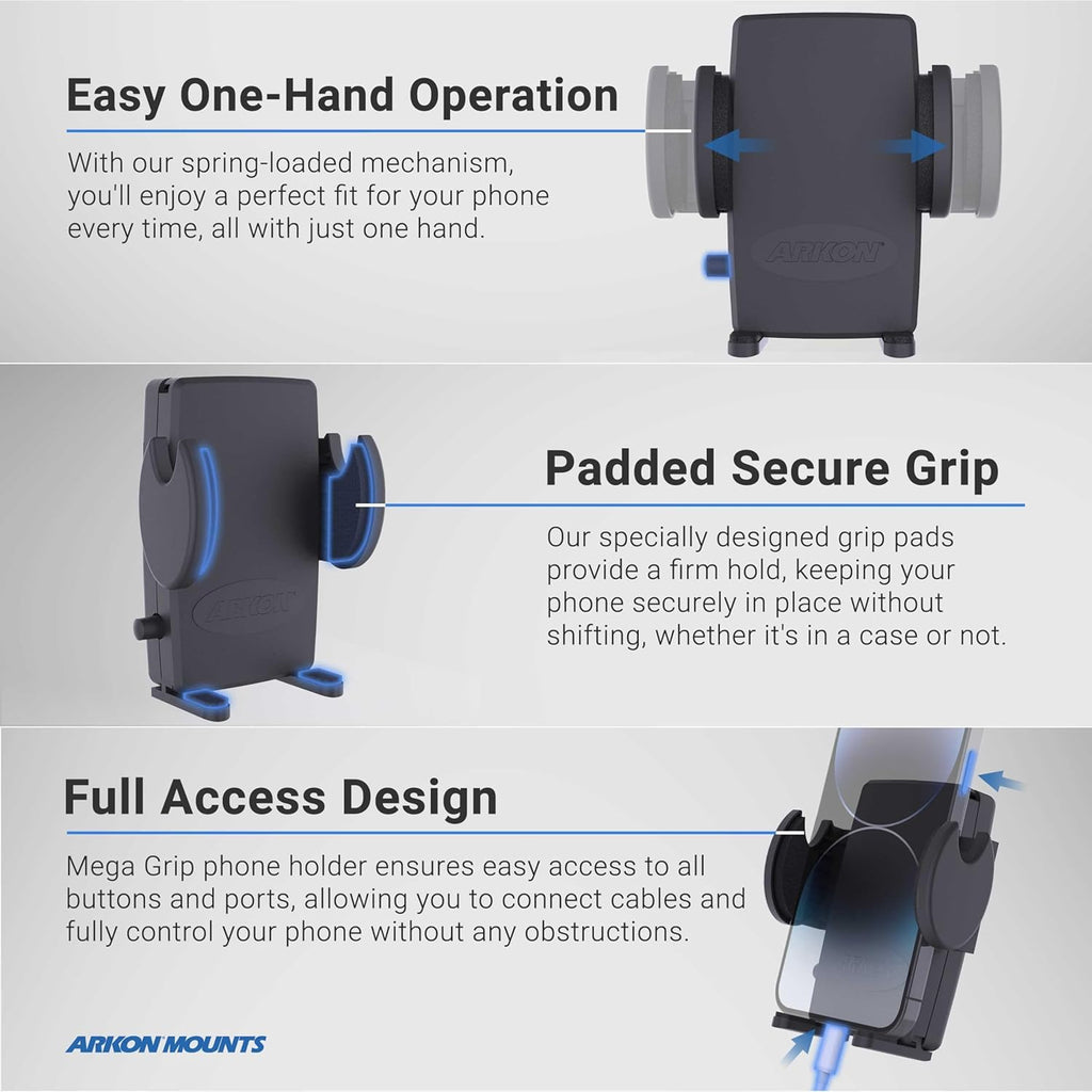 Mounts Drill-Base Mega Grip Phone Mount | Universal Phone Fit | 360° Adjustable Angle | Flat Surface AMPS Mounting | Compatible with Iphone, Galaxy, Note, Pixel, and More | SM4RM2XMAMPS