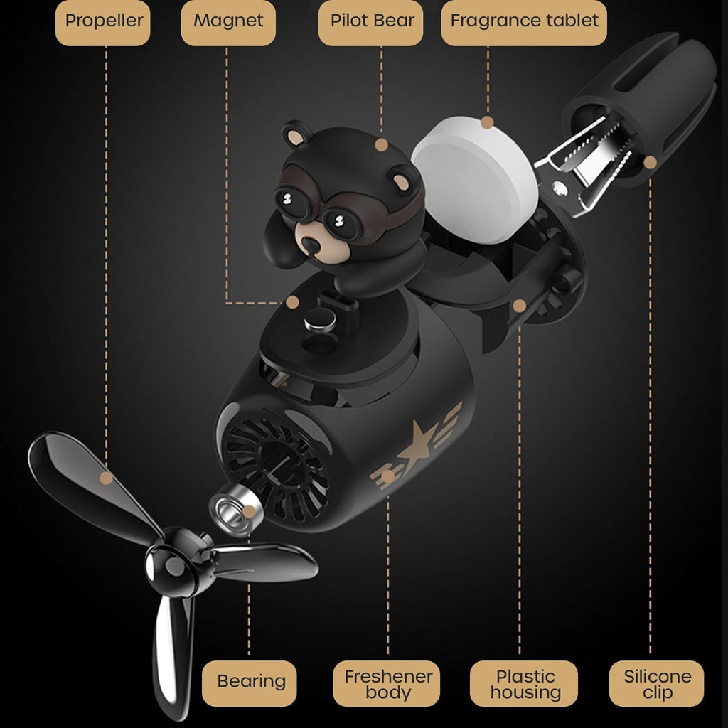 Car Air Fresheners Cute Pilot Bear, Car Vent Air Freshener Rotating Propeller Automotive Air Outlet Fan Creative Car Diffuser, Car Accessories Cute, Car Perfume Decoration