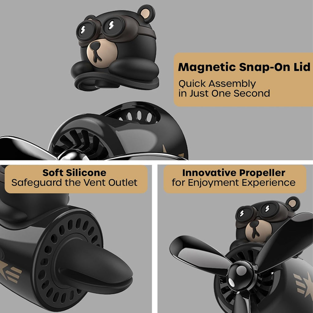 Car Air Fresheners Cute Pilot Bear, Car Vent Air Freshener Rotating Propeller Automotive Air Outlet Fan Creative Car Diffuser, Car Accessories Cute, Car Perfume Decoration