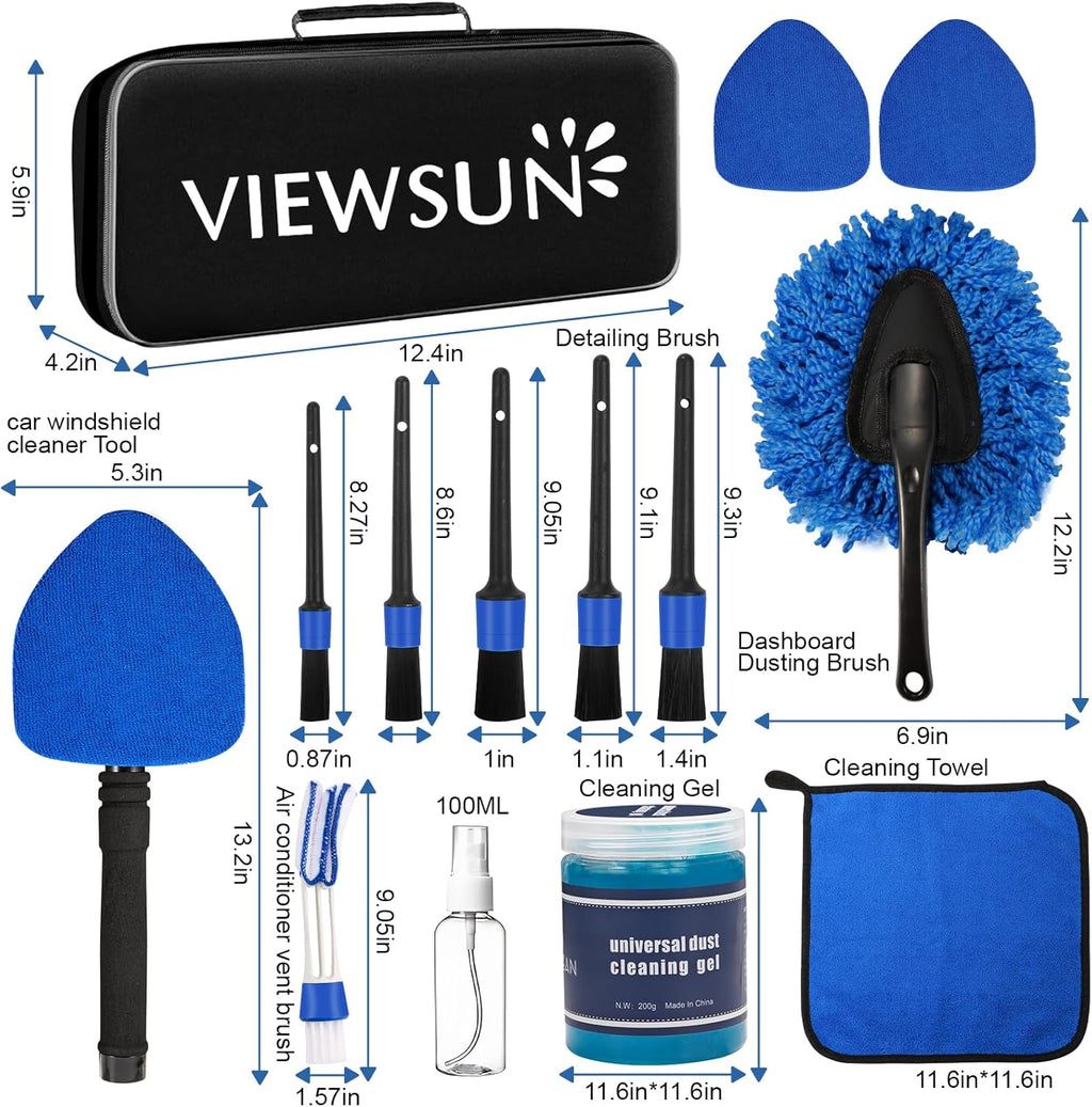 Windshield Cleaner Tool, 14Pcs Car Interior Cleaning Kit, Car Detailing Kit Interior Cleaner, Car Detailing Brushes, Car Cleaning Gel, inside Cleaning Supplies Accessories for Women Men