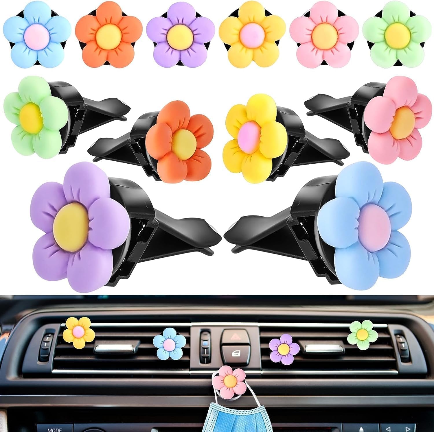 Car Air Fresheners Vent Clip, 6 Pcs Daisy Flower Air Vent Clip Air Conditioning Outlet Clip Car Air Freshener Clip Charm Car Inter Decor Accessories