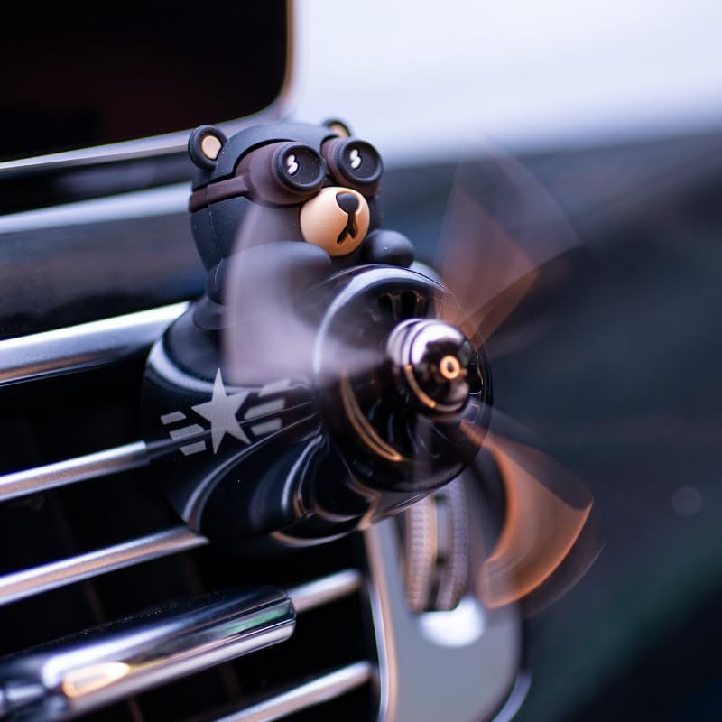 Car Air Fresheners Cute Pilot Bear, Car Vent Air Freshener Rotating Propeller Automotive Air Outlet Fan Creative Car Diffuser, Car Accessories Cute, Car Perfume Decoration
