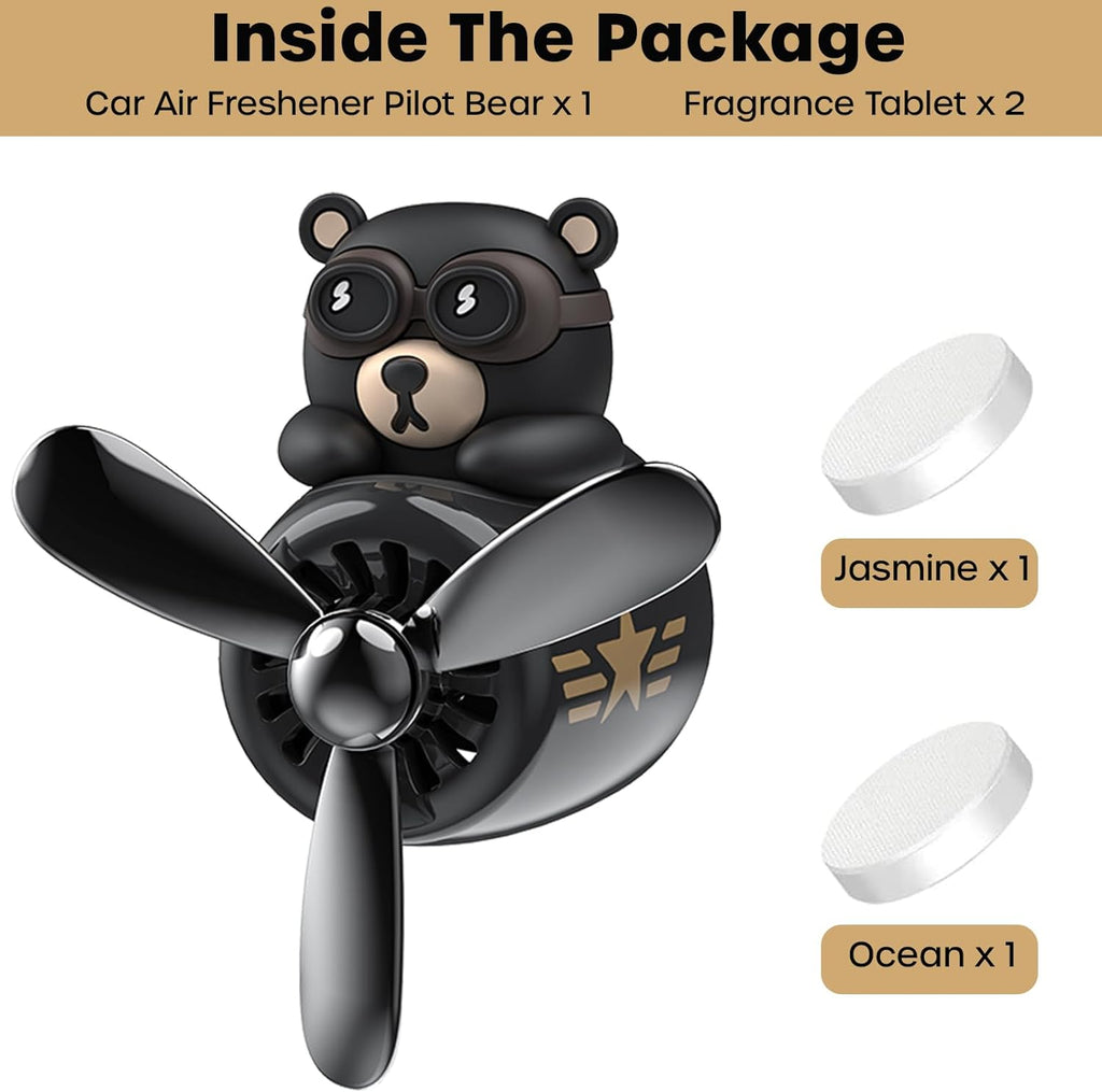 Car Air Fresheners Cute Pilot Bear, Car Vent Air Freshener Rotating Propeller Automotive Air Outlet Fan Creative Car Diffuser, Car Accessories Cute, Car Perfume Decoration