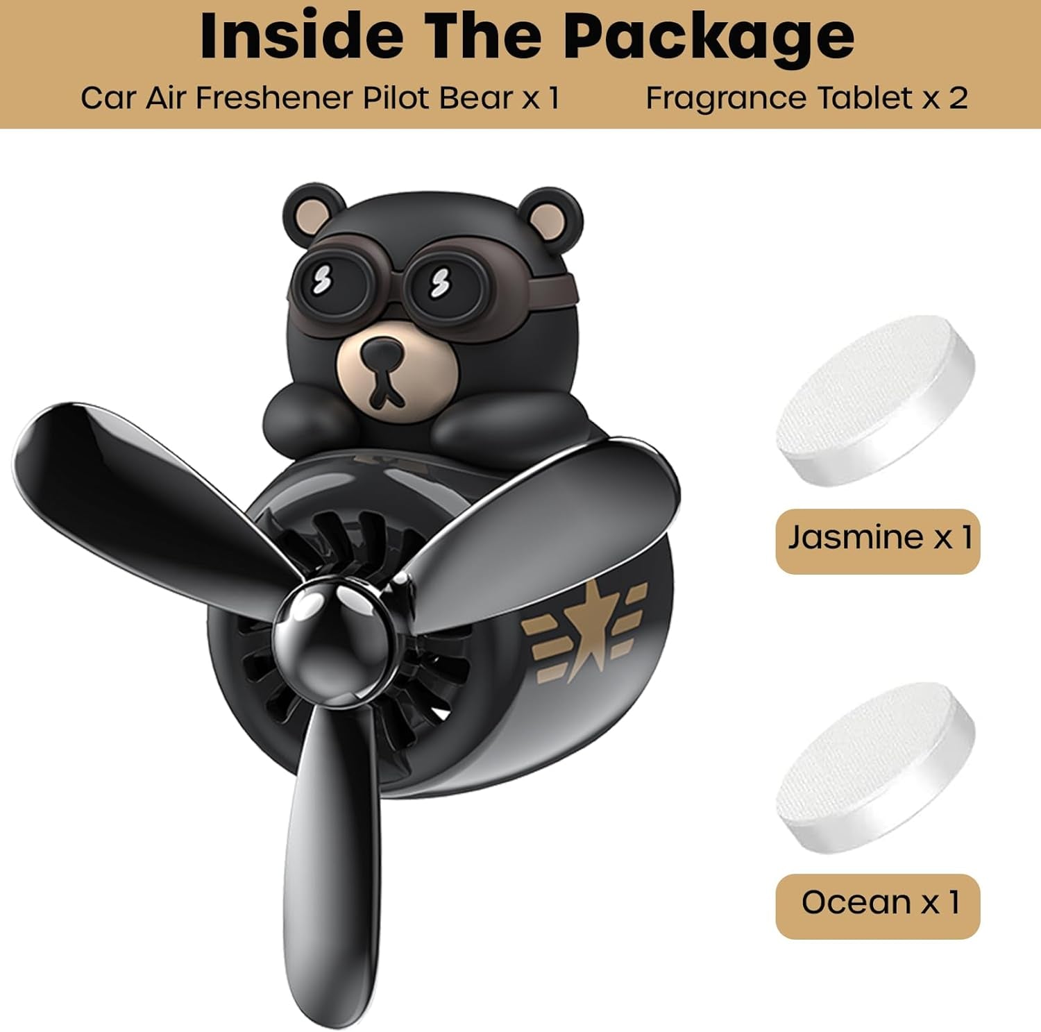 Car Air Fresheners Cute Pilot Bear, Car Vent Air Freshener Rotating Propeller Automotive Air Outlet Fan Creative Car Diffuser, Car Accessories Cute, Car Perfume Decoration