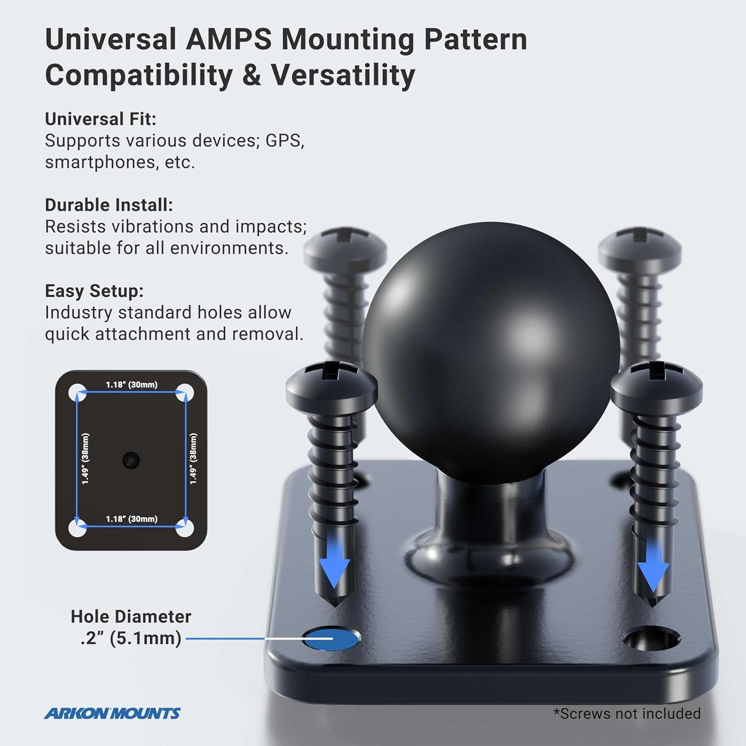 Mounts Drill-Base Mega Grip Phone Mount | Universal Phone Fit | 360° Adjustable Angle | Flat Surface AMPS Mounting | Compatible with Iphone, Galaxy, Note, Pixel, and More | SM4RM2XMAMPS