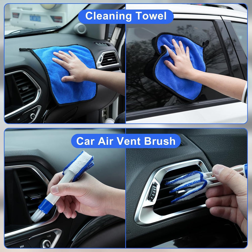 Windshield Cleaner Tool, 14Pcs Car Interior Cleaning Kit, Car Detailing Kit Interior Cleaner, Car Detailing Brushes, Car Cleaning Gel, inside Cleaning Supplies Accessories for Women Men